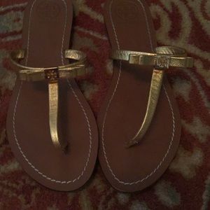 Tory Burch gold bow sandals